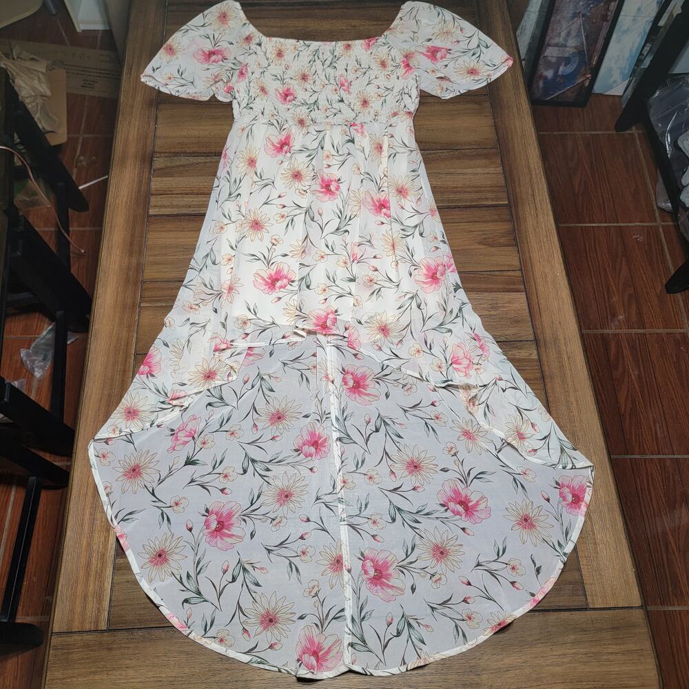 Lily Rose Short Sleeve Summer Hi-Low Dress w/ Flowers - Size XL